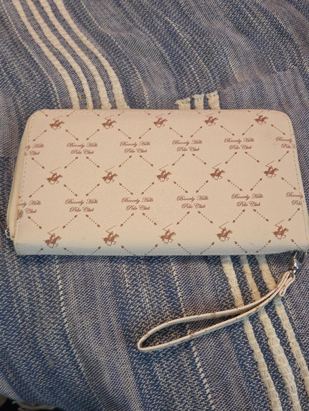 Beverly Hills Polo Club Cream and Light Brown Signature Zip-Around Wristlet